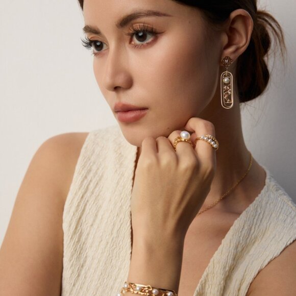 ✨ Artisan Original Laurel Leaf & Dangling Pearl Ring | S925 Gold Adjustable - Picture 12 of 12